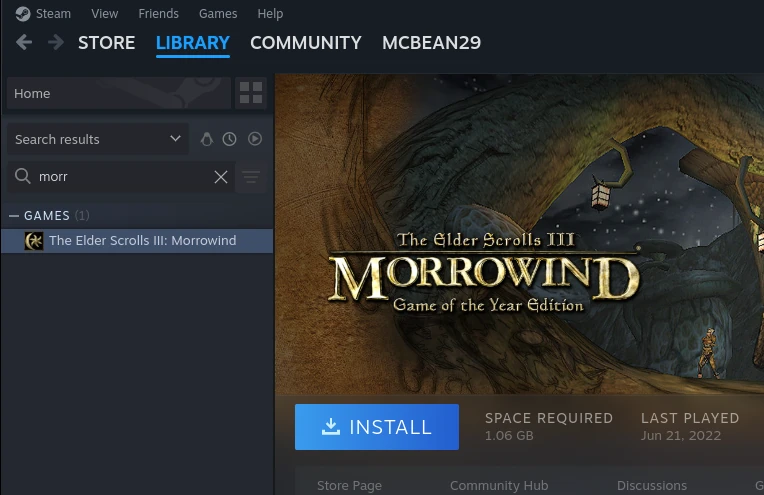 Steam install Morrowind